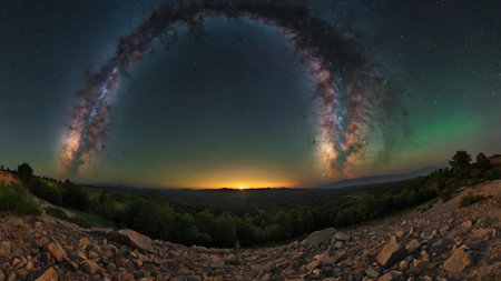 Aurora borealis in the night sky. Long exposure.