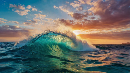 Ocean wave at sunset. Breaking wave in the indian ocean.