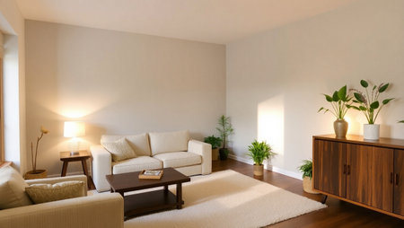 interior of modern living room with sofa and table, nobody inside