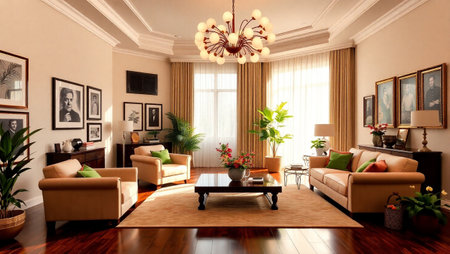 Interior of a living room with a sofa and a coffee table