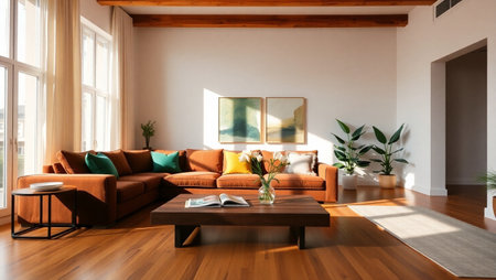 interior of modern house, living room with sofa and coffee table