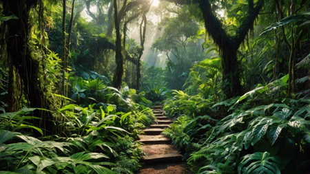 Pathway in tropical rainforest. Pathway in the jungle.