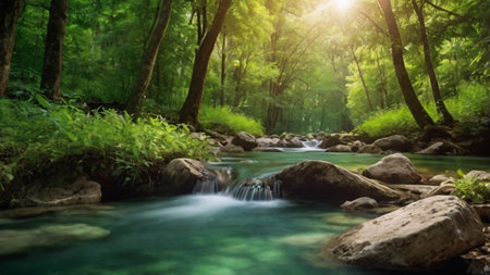Beautiful waterfall in deep forest of Thailand. Beautiful nature background.