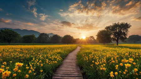 Daffodil flower field in the morning at Doi Ang Khang, Chiang Mai, Thailand
