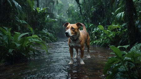 American Staffordshire Terrier in the rainforest. Selective focus.の写真素材