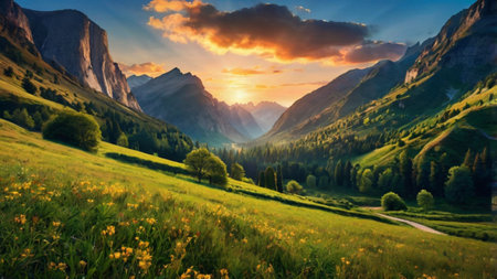 Fantastic summer landscape in the mountains. Dramatic scene.