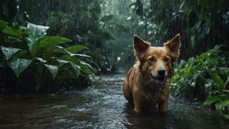 dog in the rain. Nova Scotia Duck Tolling Retrieverの写真素材