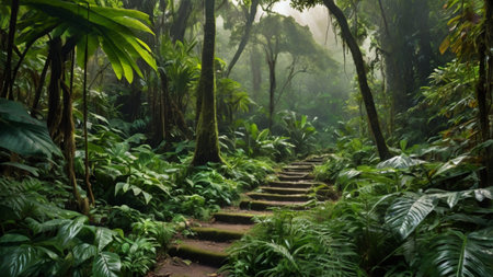 Stairs in the rainforest of Costa Rica, Central America.の写真素材