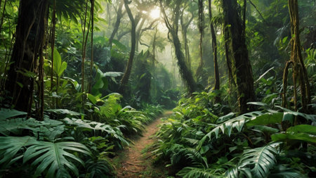 Hiking trail in the rainforest, Costa Rica, Central America