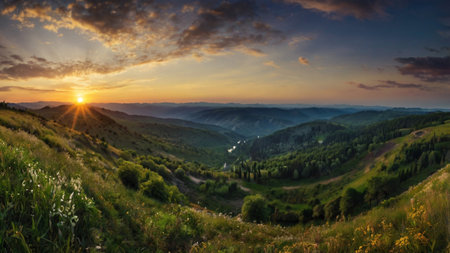 Beautiful sunset in the Carpathian mountains. Ukraine, Europe.の写真素材