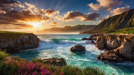 Beautiful seascape. Fantastic summer scene. Artistic style post processed photo.の写真素材