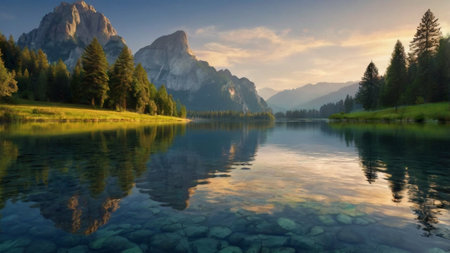 Panoramic view of Lago di Braies, Dolomites, Italy