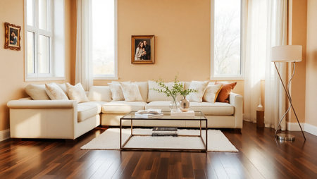 Modern bright interiors. Living room with sofas and sofaの写真素材