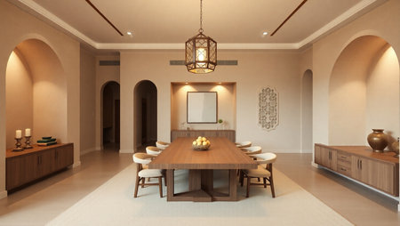3d rendering of dining room and dining room in modern house.