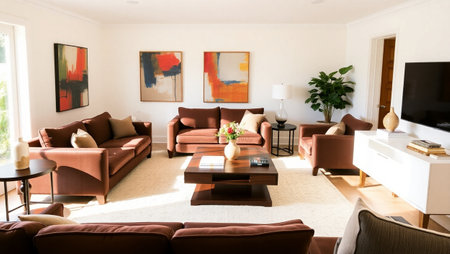 interior of a modern living room with sofas and sofaの写真素材