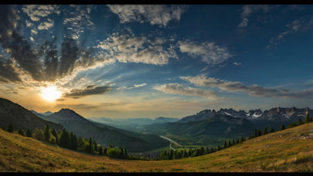 Beautiful sunset in the mountains of Kyrgyzstan. Panorama
