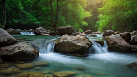 waterfall in deep forest at kanchanaburi province, Thailandの写真素材