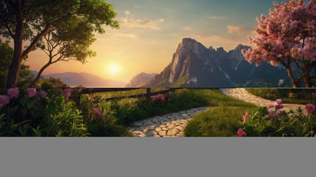 Beautiful view of the mountains at sunset. Landscape in the summer.の写真素材