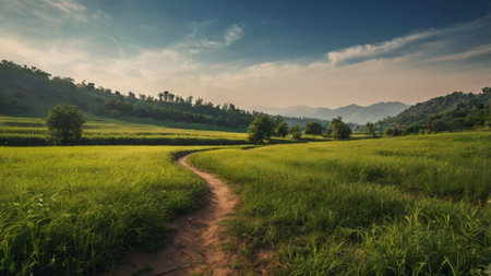 Rice field in the morning at Chiangmai, Thailandの写真素材