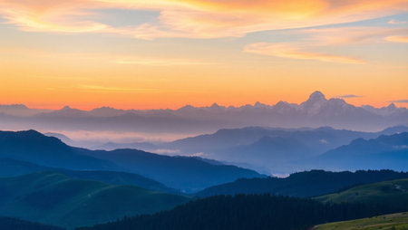 Sunset in the mountains. Beautiful summer landscape in the mountains.の写真素材