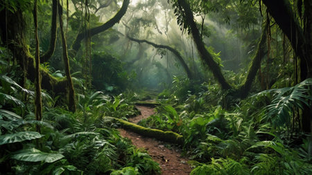 Hiking trail in the rainforest of Hawaii, United States.