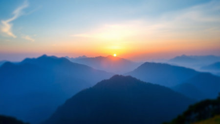 Beautiful sunrise on the mountain in the morning,Thailand.の写真素材