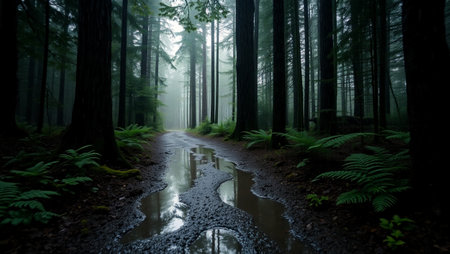 Rainy morning in the Redwood Forest, California, USA.の写真素材