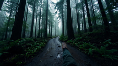 Hiking trail in Redwood Forest, California, United States.