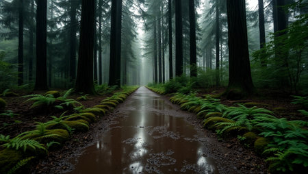 Foggy Redwood Forest in California, United States of Americaの写真素材