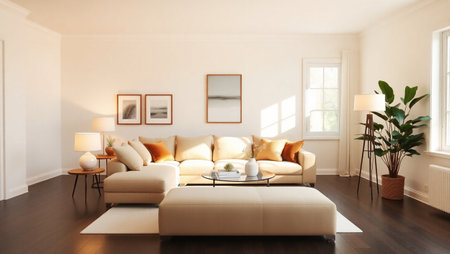 Living room interior with sofa and coffee table, 3d render.の写真素材