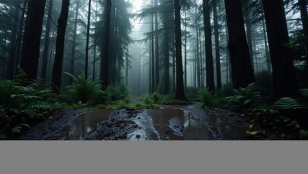 Redwood forest with fog in the morning, California, USA.の写真素材