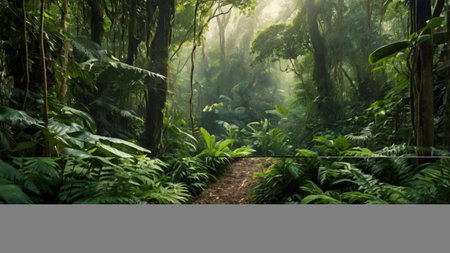 Tropical rainforest with fog in the morning. Panoramaの写真素材