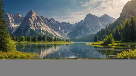 Fantastic panoramic view of the lake in the mountains