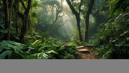Panoramic view of a trail in the rainforest of Costa Rica
