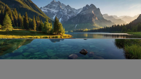 Panoramic view of alpine lake in Italy