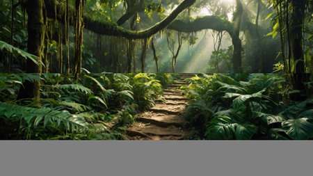 Pathway through the rainforest in Costa Rica, Central America.