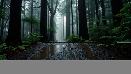 Rain in Redwood Forest, California, United States of America.の写真素材
