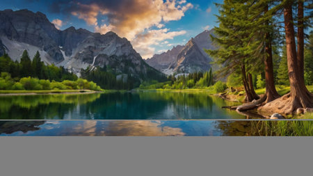Beautiful lake in the Dolomites, Italy. Panoramaの写真素材