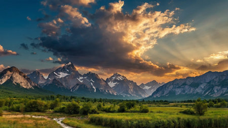 Sunset over Grand Teton National Park, Wyoming, USA.の写真素材