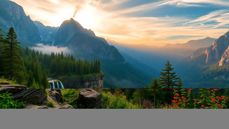 Panoramic view of the mountain at sunrise