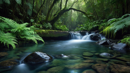 Beautiful waterfall in the rainforest of a tropical rainforest.