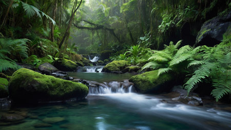Waterfall in the rainforest, tropical rainforest in Costa Rica