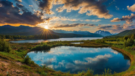 Mountain lake at sunset. Russia, Siberia, Altai mountains.