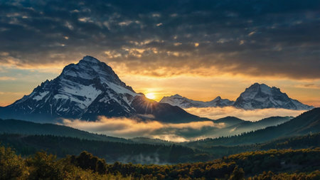 Beautiful alpine landscape with mountains at sunrise, Switzerland, Europeの写真素材