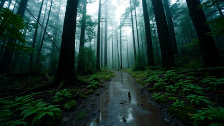 Foggy Redwood Forest in California, United States of Americaの写真素材
