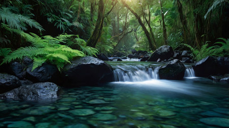 Beautiful waterfall in the rainforest of Doi Inthanon National Park, Thailandの写真素材