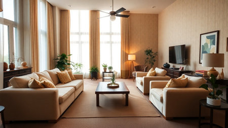 Interior of modern living room with sofa, coffee table and tv