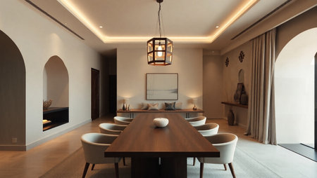 Interior of a modern dining room in a luxury house. Nobody inside