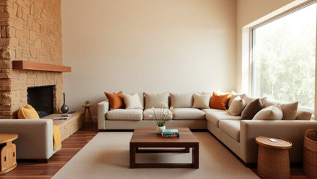 modern bright interiors living room 3D rendering illustration computer generated imageの写真素材