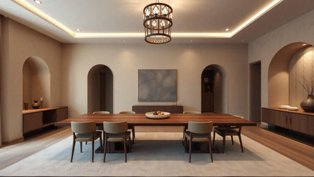 3d rendering luxury dining room and living room in modern house.